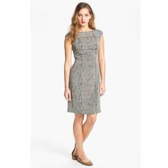 Tory Burch Carter Logo Print Sheath Sleeveless Dress Tan Blue Women’s Size 2 / S - Picture 1 of 15